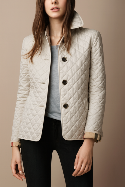 Virelia - Eleganter Frühlingsmantel aus Seide mit Karomuster, Knöpfen und Innenfutter im Burberry-Design