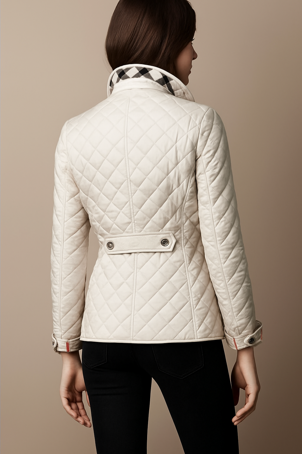Virelia - Eleganter Frühlingsmantel aus Seide mit Karomuster, Knöpfen und Innenfutter im Burberry-Design