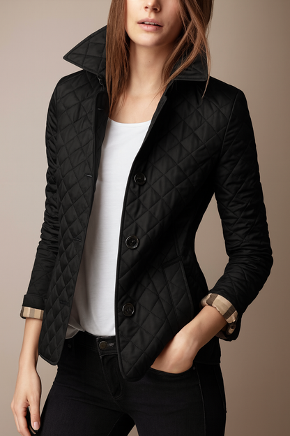 Virelia - Eleganter Frühlingsmantel aus Seide mit Karomuster, Knöpfen und Innenfutter im Burberry-Design