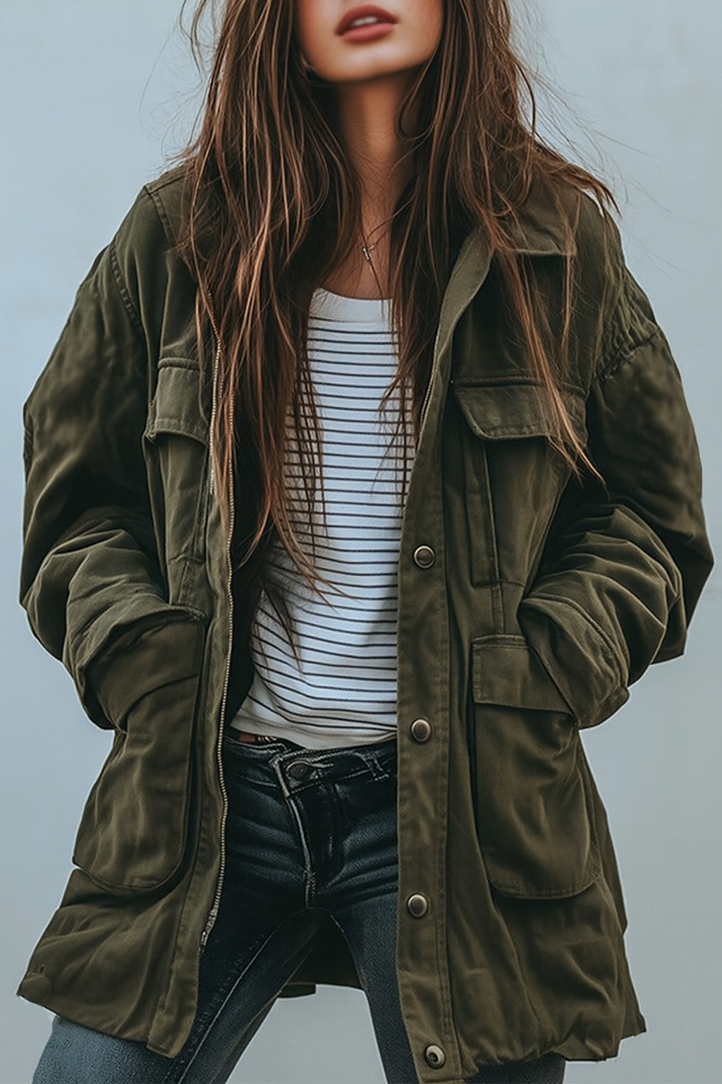 Lässige Damen Utility Jacke im Military Style mit Taschen und lockerer Passform