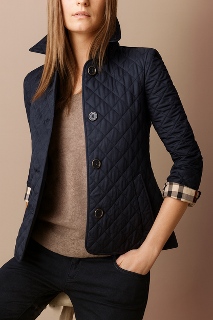 Virelia - Eleganter Frühlingsmantel aus Seide mit Karomuster, Knöpfen und Innenfutter im Burberry-Design