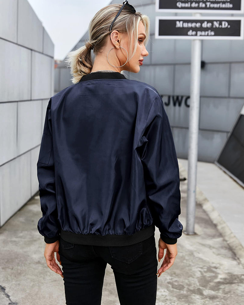 Ambrine - Klassischer Bomber für den Frühling für Frauen, mit Reißverschluss und Taschen