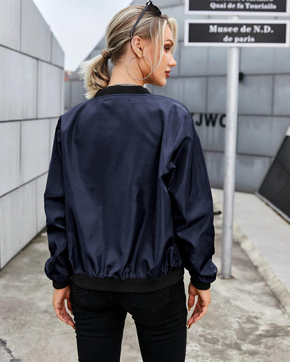 Ambrine - Klassischer Bomber für den Frühling für Frauen, mit Reißverschluss und Taschen