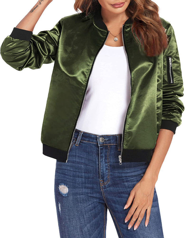 Ambrine - Klassischer Bomber für den Frühling für Frauen, mit Reißverschluss und Taschen