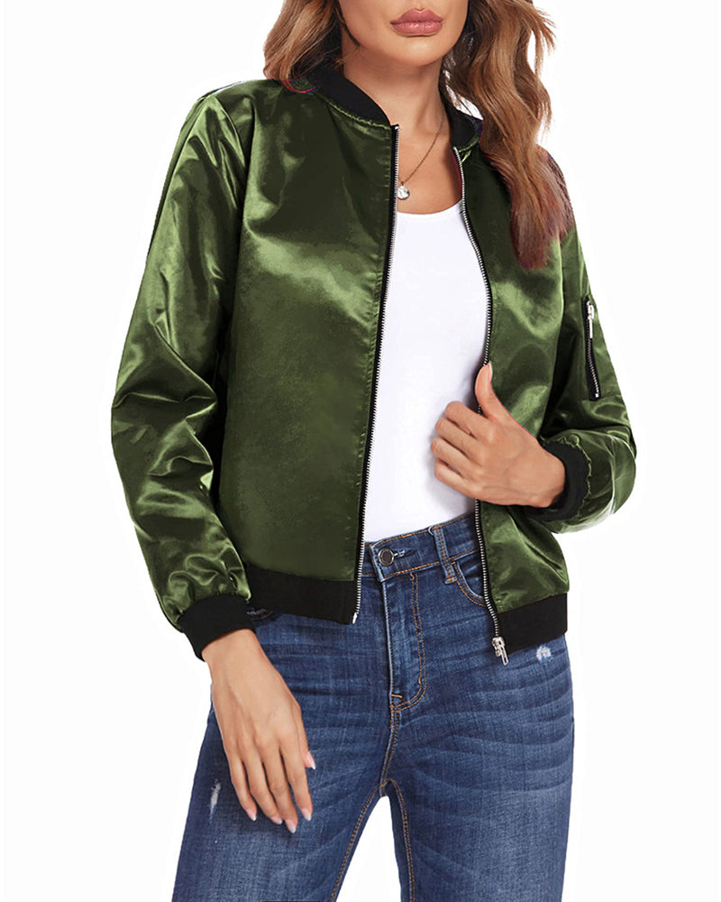 Ambrine - Klassischer Bomber für den Frühling für Frauen, mit Reißverschluss und Taschen