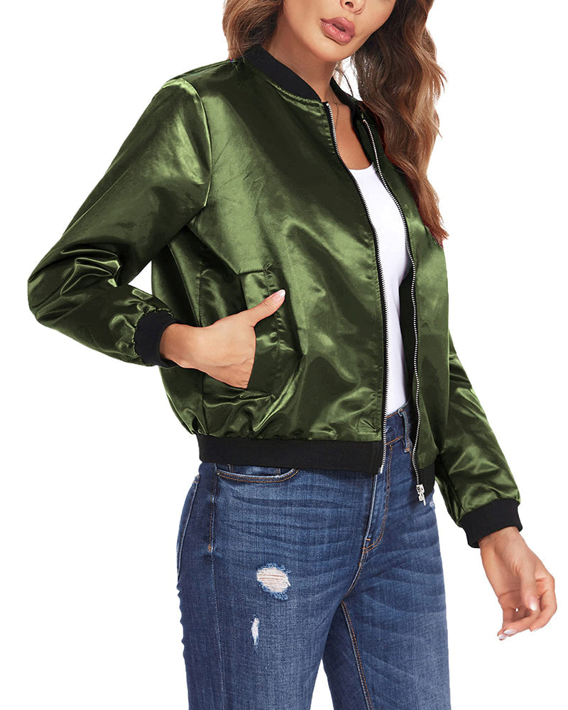 Ambrine - Klassischer Bomber für den Frühling für Frauen, mit Reißverschluss und Taschen