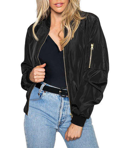Ambrine - Klassischer Bomber für den Frühling für Frauen, mit Reißverschluss und Taschen