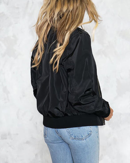Ambrine - Klassischer Bomber für den Frühling für Frauen, mit Reißverschluss und Taschen