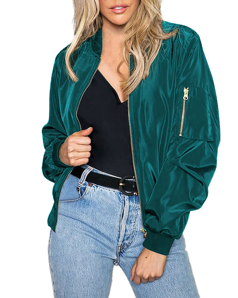 Ambrine - Klassischer Bomber für den Frühling für Frauen, mit Reißverschluss und Taschen