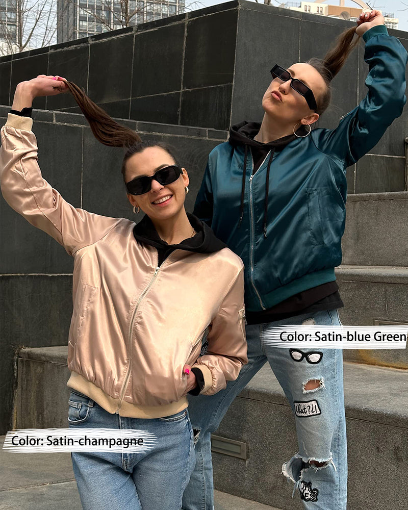 Ambrine - Klassischer Bomber für den Frühling für Frauen, mit Reißverschluss und Taschen