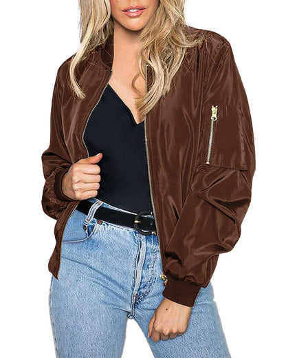 Ambrine - Klassischer Bomber für den Frühling für Frauen, mit Reißverschluss und Taschen