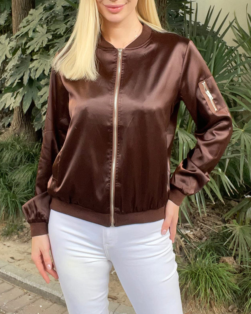 Ambrine - Klassischer Bomber für den Frühling für Frauen, mit Reißverschluss und Taschen