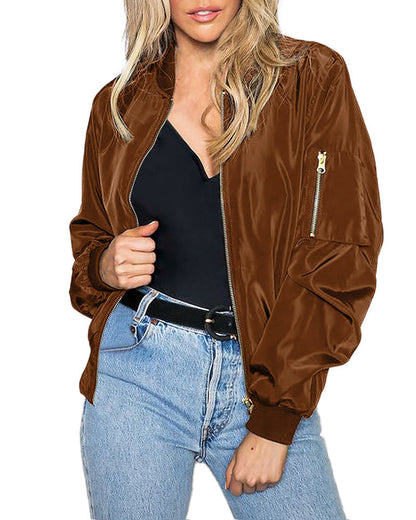 Ambrine - Klassischer Bomber für den Frühling für Frauen, mit Reißverschluss und Taschen