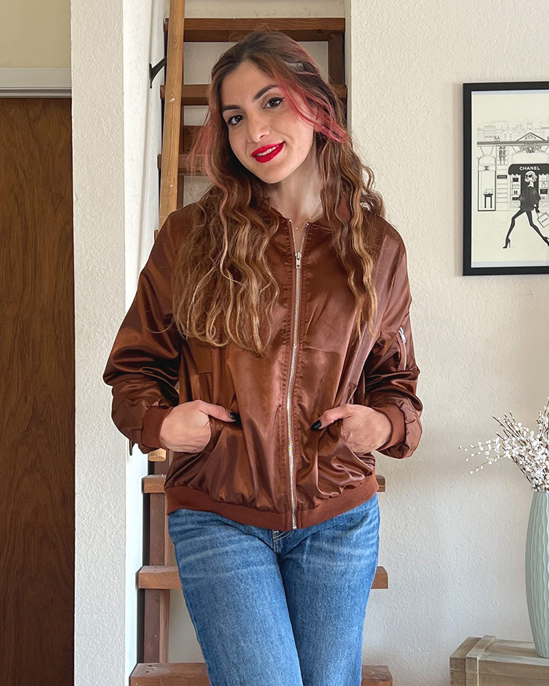 Ambrine - Klassischer Bomber für den Frühling für Frauen, mit Reißverschluss und Taschen