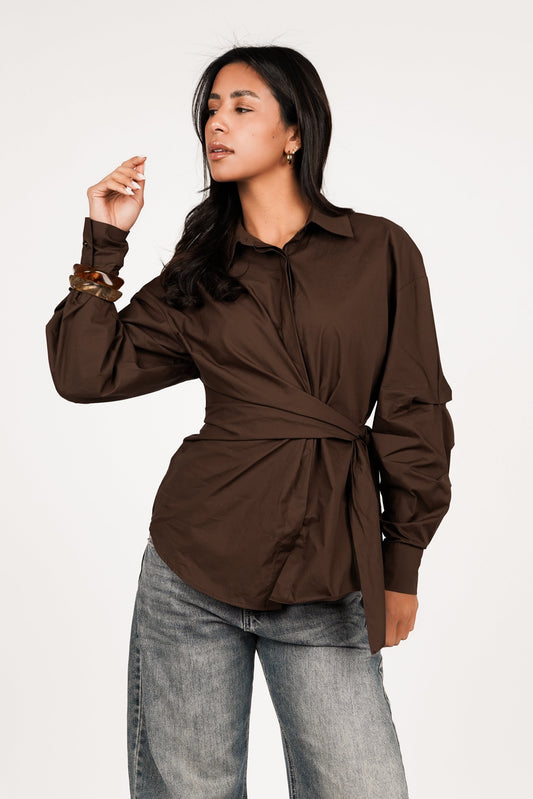 Aubérisse - Oversize-Bluse in Braun mit Seitenschleife, Trendy, für Frauen