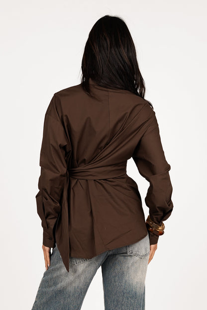 Aubérisse - Oversize-Bluse in Braun mit Seitenschleife, Trendy, für Frauen
