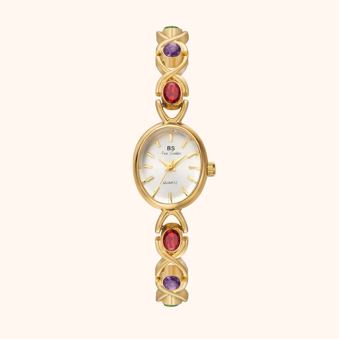 Elegante Armbanduhr mit Edelstein-Design für Damen – Goldene Quarz Uhr im Schmuckstil
