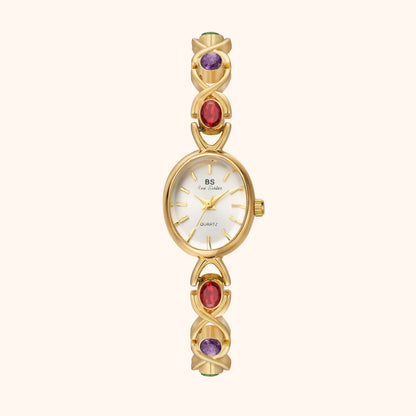 Elegante Armbanduhr mit Edelstein-Design für Damen – Goldene Quarz Uhr im Schmuckstil