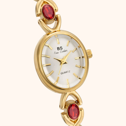 Elegante Armbanduhr mit Edelstein-Design für Damen – Goldene Quarz Uhr im Schmuckstil