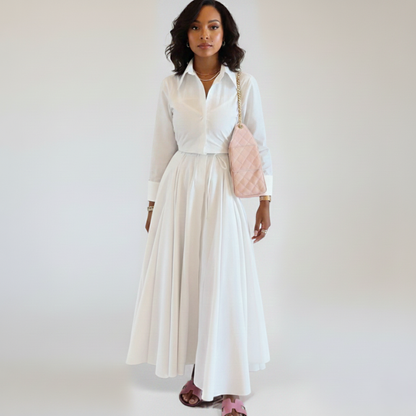 Elegantes Hemdblusen Midi-Kleid mit taillierter Passform & fließendem Rock für Damen – Feminin & Stilvoll