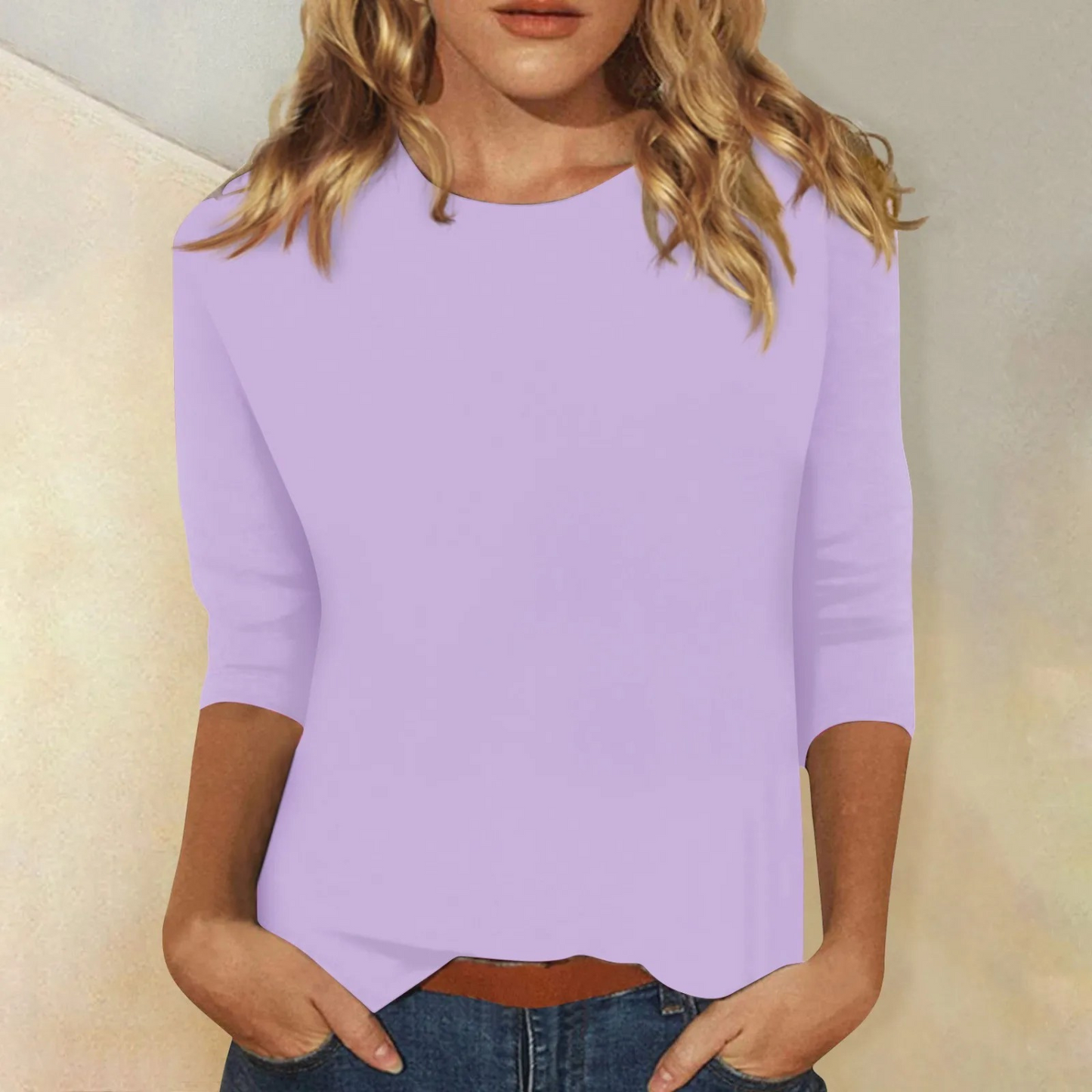 Lunévia - Einfarbige Bluse mit Dreiviertelärmeln für Damen