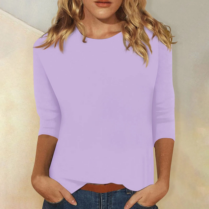 Lunévia - Einfarbige Bluse mit Dreiviertelärmeln für Damen