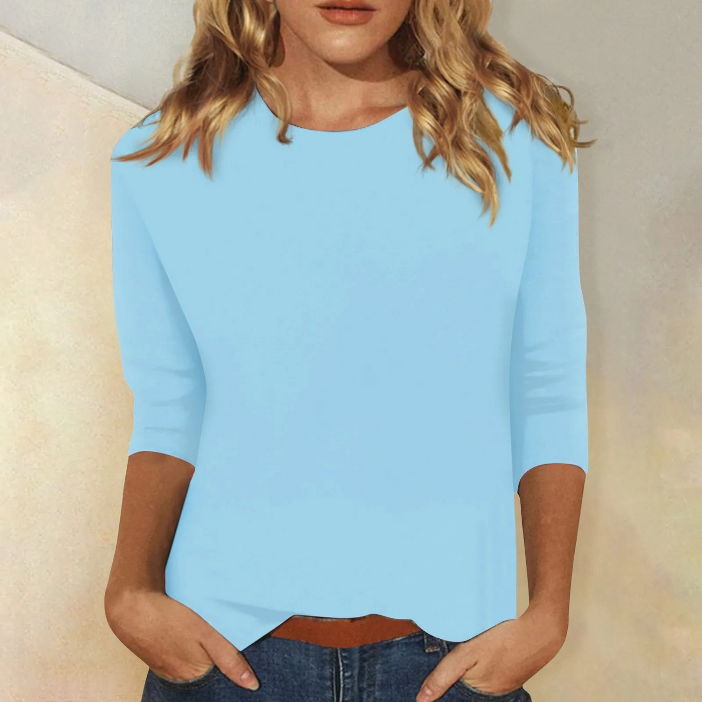 Lunévia - Einfarbige Bluse mit Dreiviertelärmeln für Damen