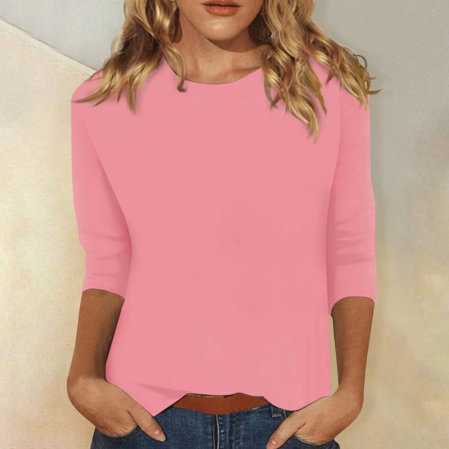 Lunévia - Einfarbige Bluse mit Dreiviertelärmeln für Damen