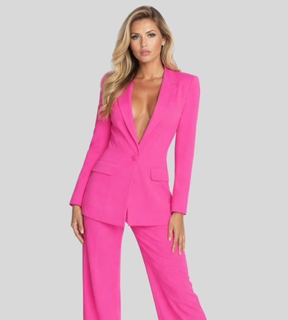 Eleganter Damen Hosenanzug mit Blazer – Tief ausgeschnitten & Weit geschnittene Hose