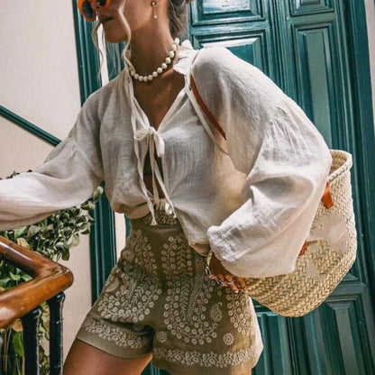 Bestickte High-Waist Shorts für Damen – Boho Sommer Shorts mit Ornamentmuster & lockerer Passform