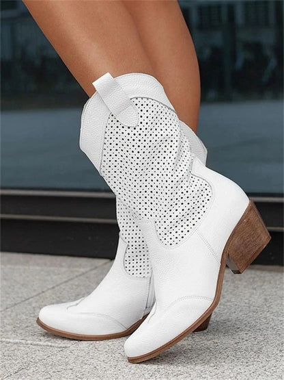Théa - Western-Stiefeletten mit Perforation | Wildleder | Blockabsatz | Chic Lässig
