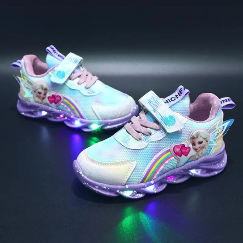 LED Kinder Sneaker für Mädchen – Leuchtende Turnschuhe mit Regenbogen & Klettverschluss