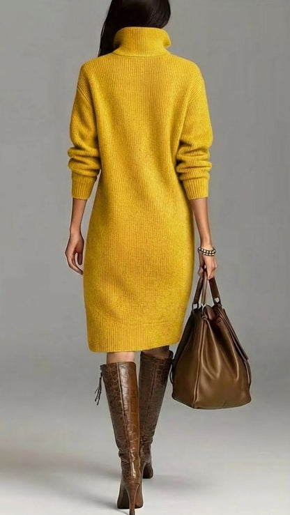 Elva - Midi Hemdblusenkleid aus weicher und bequemer Wolle für Frauen, trendig, mit langen Ärmeln und Knopfkragen, ideal für den Frühling
