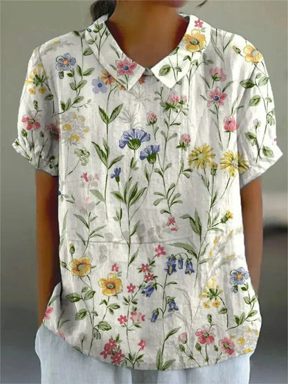 Florale Bluse mit Peter-Pan-Kragen für Damen – Luftiges Kurzarmshirt im Vintage-Stil