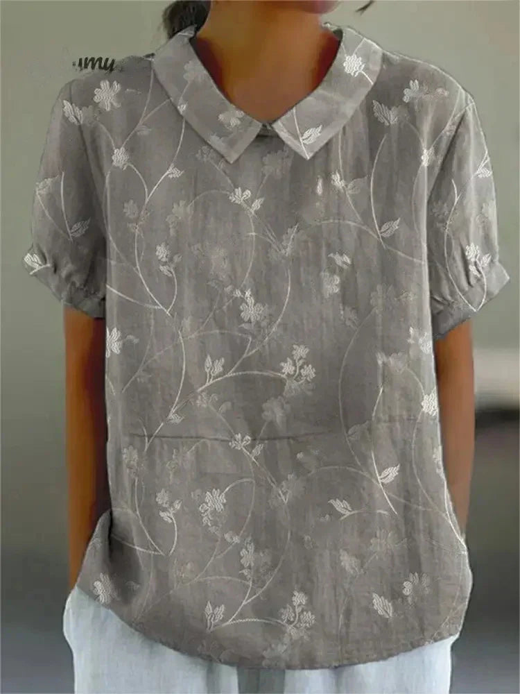 Florale Bluse mit Peter-Pan-Kragen für Damen – Luftiges Kurzarmshirt im Vintage-Stil