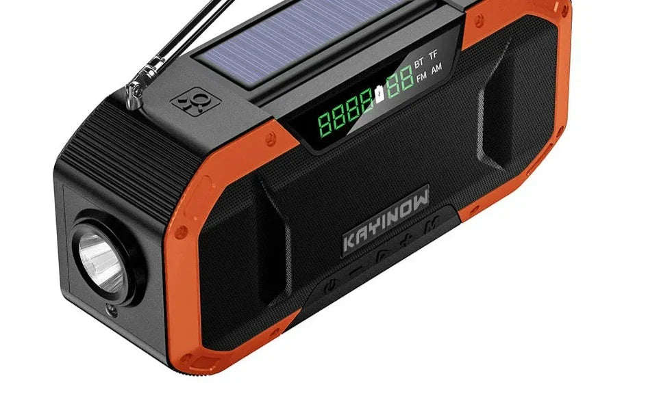SolariPro - Tragbares Notfallradio AM/FM mit Solar-Handkurbel, LED, wiederaufladbarem Akku 5000mAh/10000mAh, Leselampe und Taschenlampe, SOS-Alarm