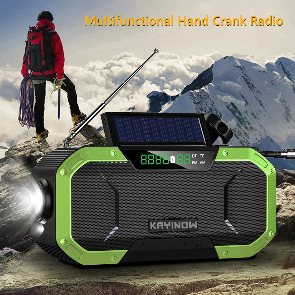 SolariPro - Tragbares Notfallradio AM/FM mit Solar-Handkurbel, LED, wiederaufladbarem Akku 5000mAh/10000mAh, Leselampe und Taschenlampe, SOS-Alarm