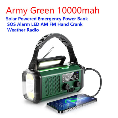 SolariPro - Tragbares Notfallradio AM/FM mit Solar-Handkurbel, LED, wiederaufladbarem Akku 5000mAh/10000mAh, Leselampe und Taschenlampe, SOS-Alarm