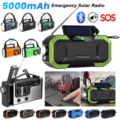 SolariPro - Tragbares Notfallradio AM/FM mit Solar-Handkurbel, LED, wiederaufladbarem Akku 5000mAh/10000mAh, Leselampe und Taschenlampe, SOS-Alarm