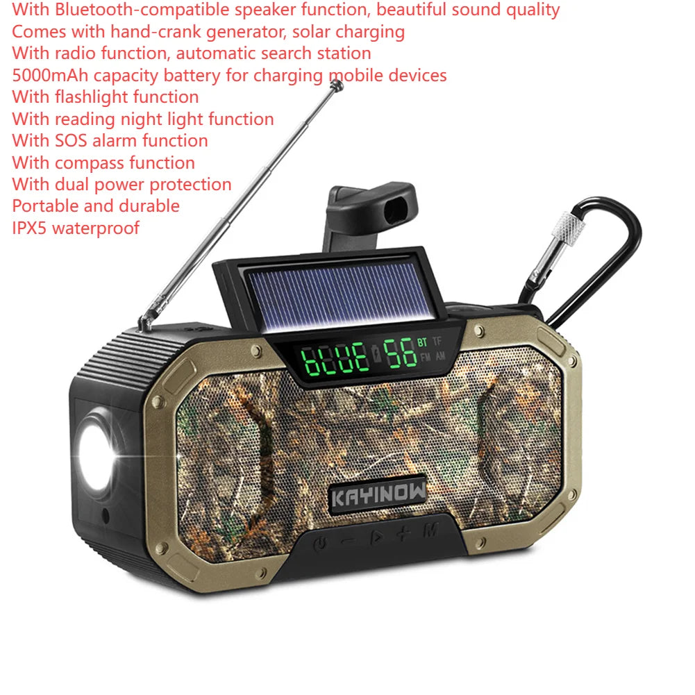 SolariPro - Tragbares Notfallradio AM/FM mit Solar-Handkurbel, LED, wiederaufladbarem Akku 5000mAh/10000mAh, Leselampe und Taschenlampe, SOS-Alarm