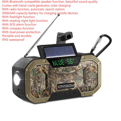 SolariPro - Tragbares Notfallradio AM/FM mit Solar-Handkurbel, LED, wiederaufladbarem Akku 5000mAh/10000mAh, Leselampe und Taschenlampe, SOS-Alarm
