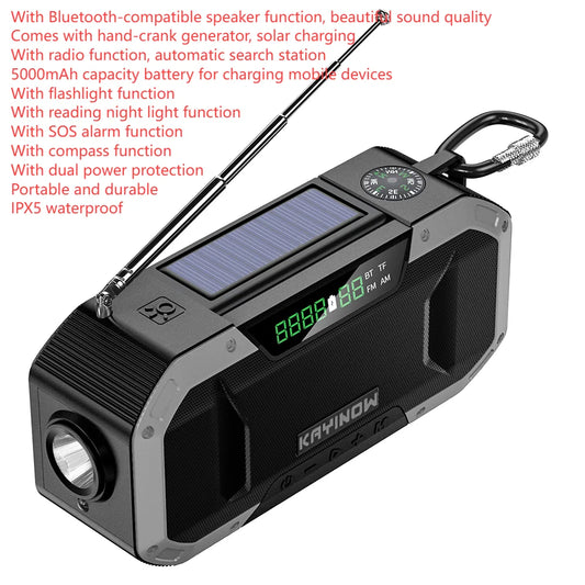 SolariPro - Tragbares Notfallradio AM/FM mit Solar-Handkurbel, LED, wiederaufladbarem Akku 5000mAh/10000mAh, Leselampe und Taschenlampe, SOS-Alarm
