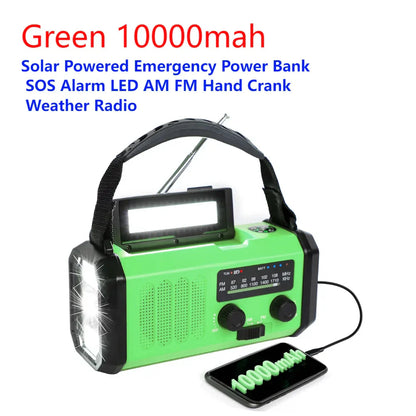 SolariPro - Tragbares Notfallradio AM/FM mit Solar-Handkurbel, LED, wiederaufladbarem Akku 5000mAh/10000mAh, Leselampe und Taschenlampe, SOS-Alarm