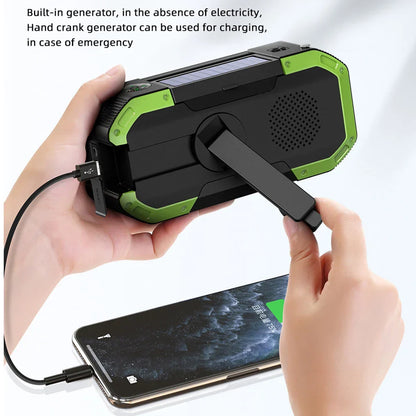 SolariPro - Tragbares Notfallradio AM/FM mit Solar-Handkurbel, LED, wiederaufladbarem Akku 5000mAh/10000mAh, Leselampe und Taschenlampe, SOS-Alarm