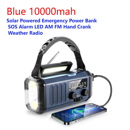 SolariPro - Tragbares Notfallradio AM/FM mit Solar-Handkurbel, LED, wiederaufladbarem Akku 5000mAh/10000mAh, Leselampe und Taschenlampe, SOS-Alarm