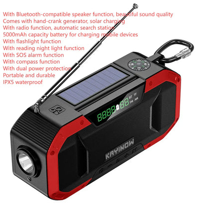 SolariPro - Tragbares Notfallradio AM/FM mit Solar-Handkurbel, LED, wiederaufladbarem Akku 5000mAh/10000mAh, Leselampe und Taschenlampe, SOS-Alarm