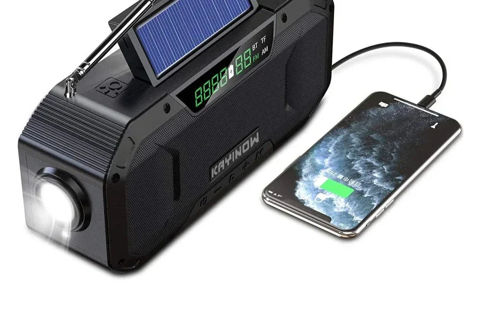 SolariPro - Tragbares Notfallradio AM/FM mit Solar-Handkurbel, LED, wiederaufladbarem Akku 5000mAh/10000mAh, Leselampe und Taschenlampe, SOS-Alarm