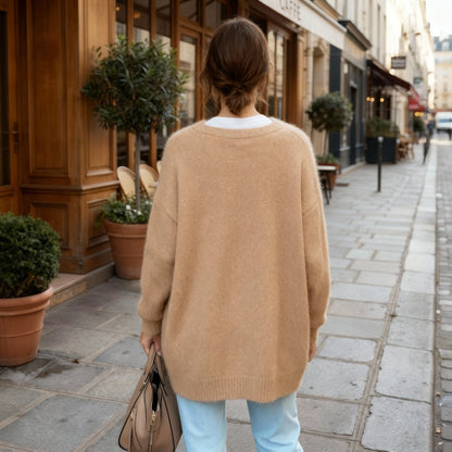 Eleganter Strick Cardigan für Damen – Weiche, Lange Strickjacke mit Knopfleiste & Lockerer Passform