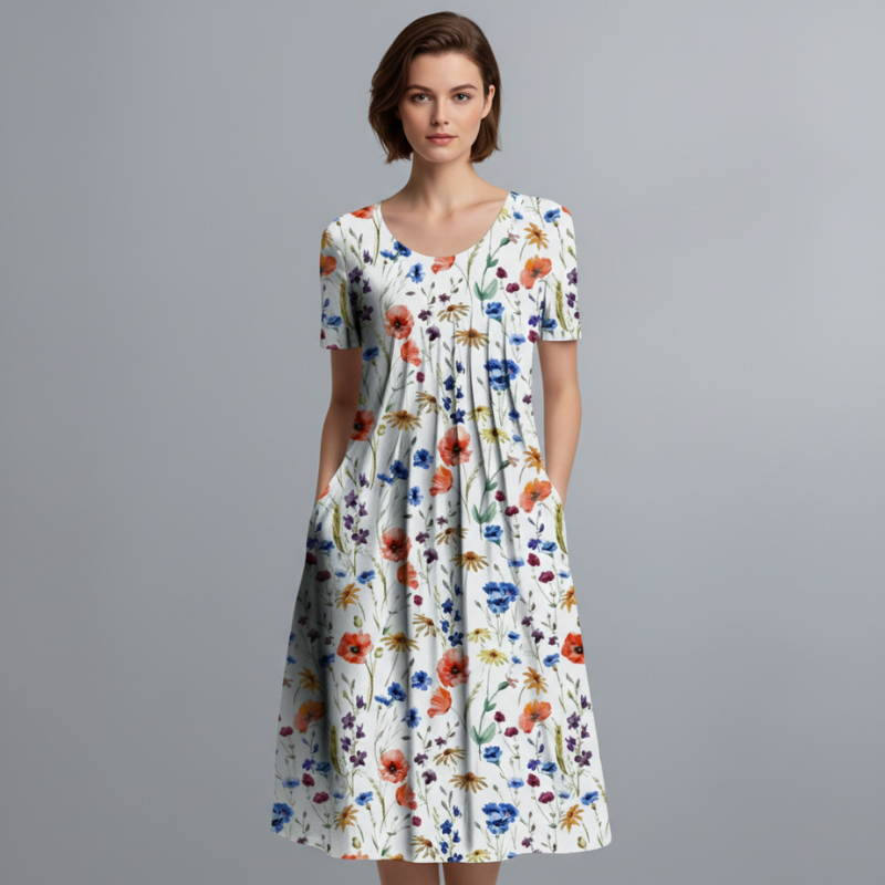 Leichtes Blumen Sommerkleid mit Taschen – Lockeres Freizeitkleid für Damen
