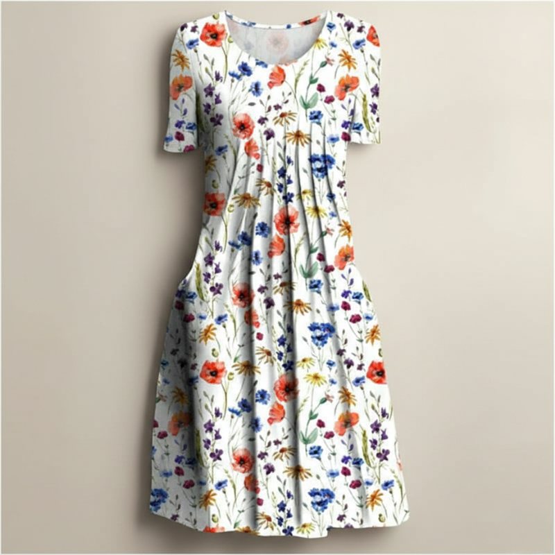 Leichtes Blumen Sommerkleid mit Taschen – Lockeres Freizeitkleid für Damen